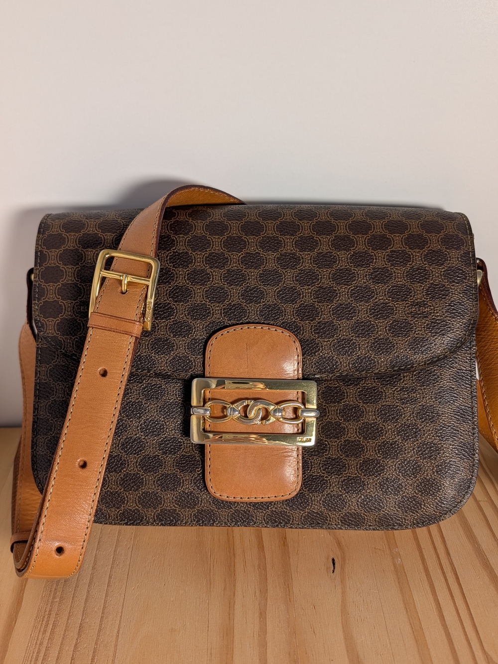Authentic Vintage CELINE Macadam Crossbody/ Shoulder Bag Statement Gold Hardware